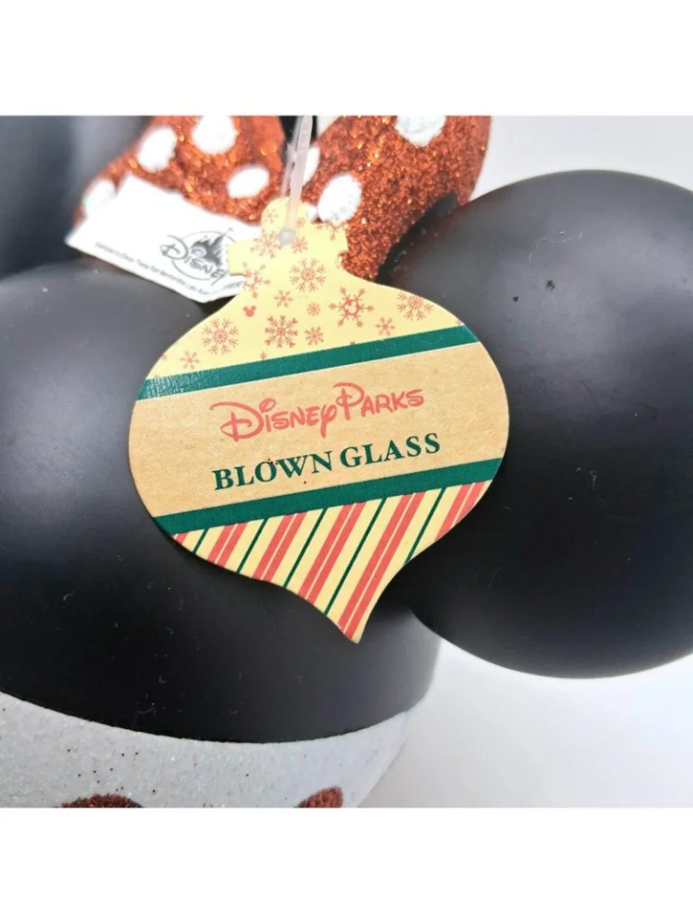 Disney Parks Minnie Mouse Bow Glass Christmas Ornament New With Tags